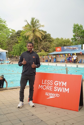 Sajan Prakash, two-time Olympian and Arjuna Awardee, inaugurates the newly opened Speedo Gallery at the renowned Basavanagudi Aquatic Center