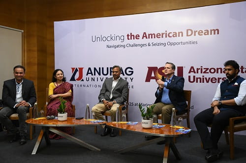 Dignitaries from Cintana Education, Anurag University, Arizona State University during the media gathering